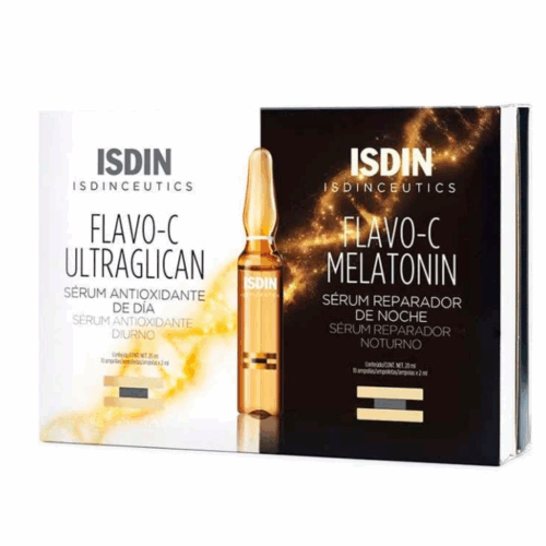ISDIN FLAVO C ULTRAGLICAN DIA  Y MELATONIN NOCHE X 20 AMPOLLAS